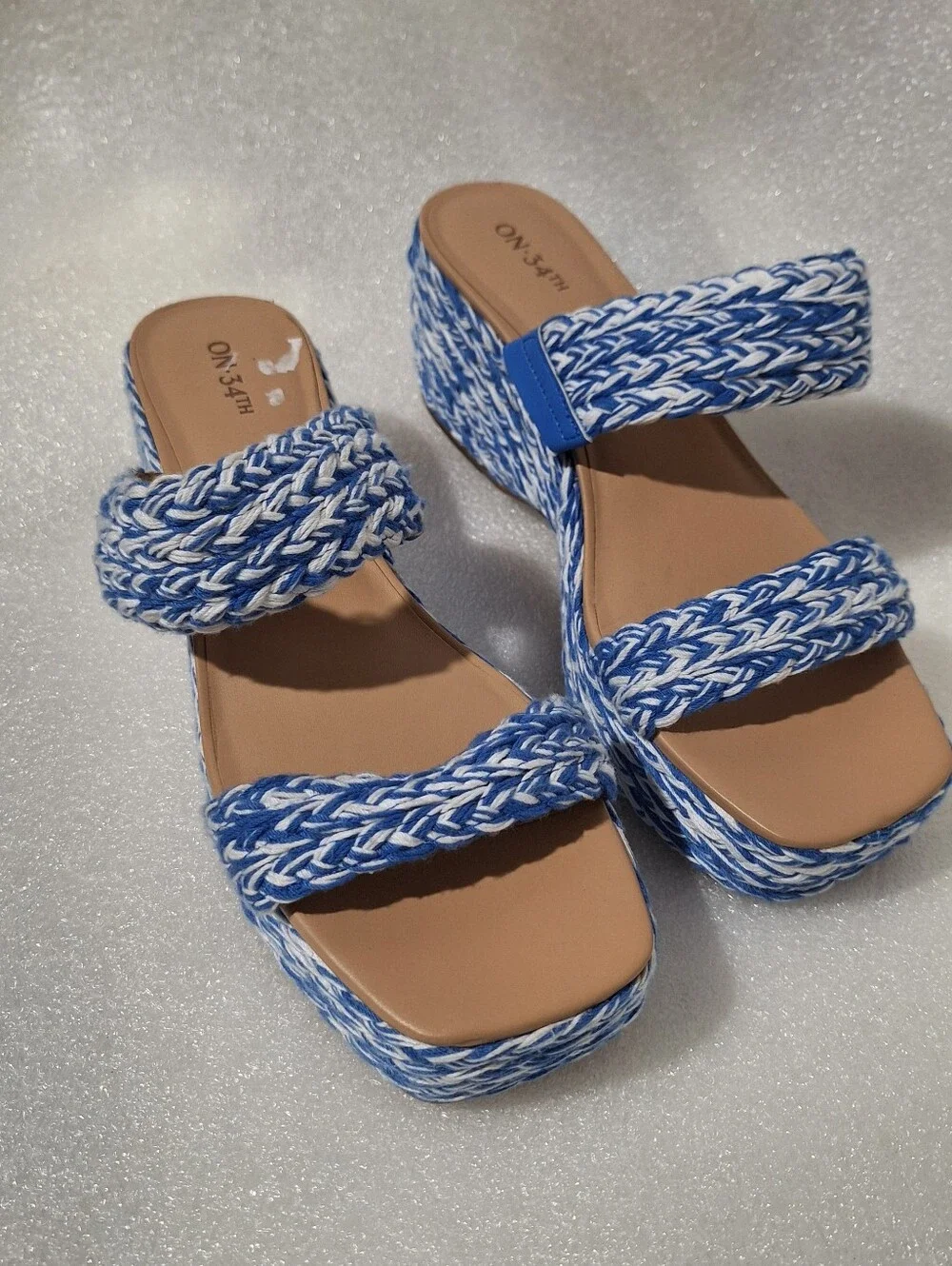 Blue & White Braided Platform Sandals -